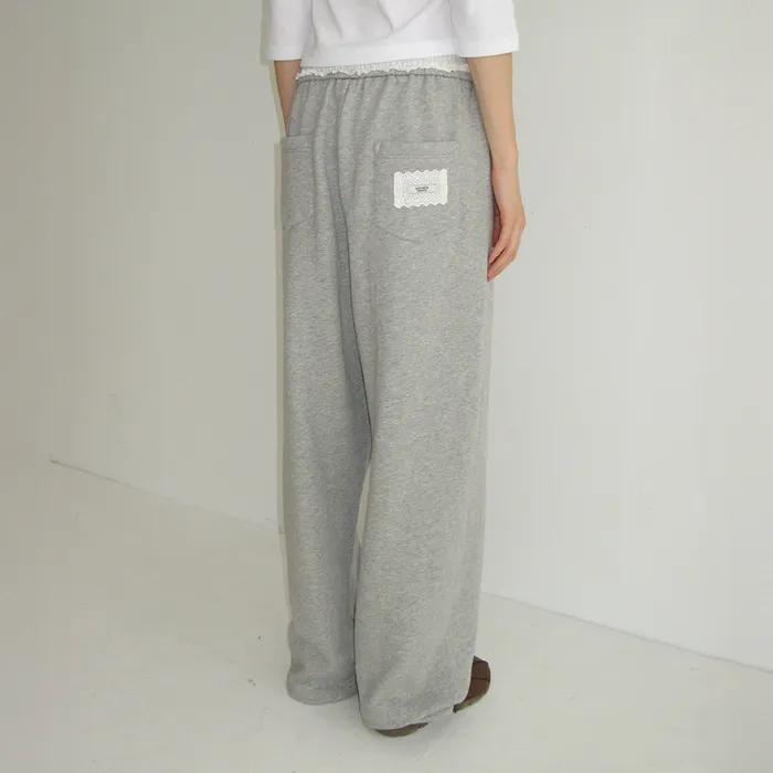 LACE WAIST WIDE SWEAT JOGGER PANTS GREY