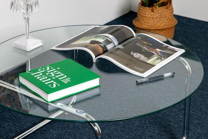 메탈테이블 강화 유리 거실 소파 테이블 투명 원형 좌식 800mm