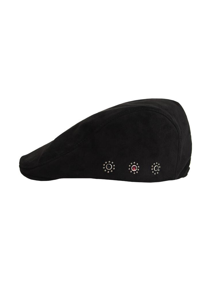 Eco Suede Stud Hunting Cap (Black)