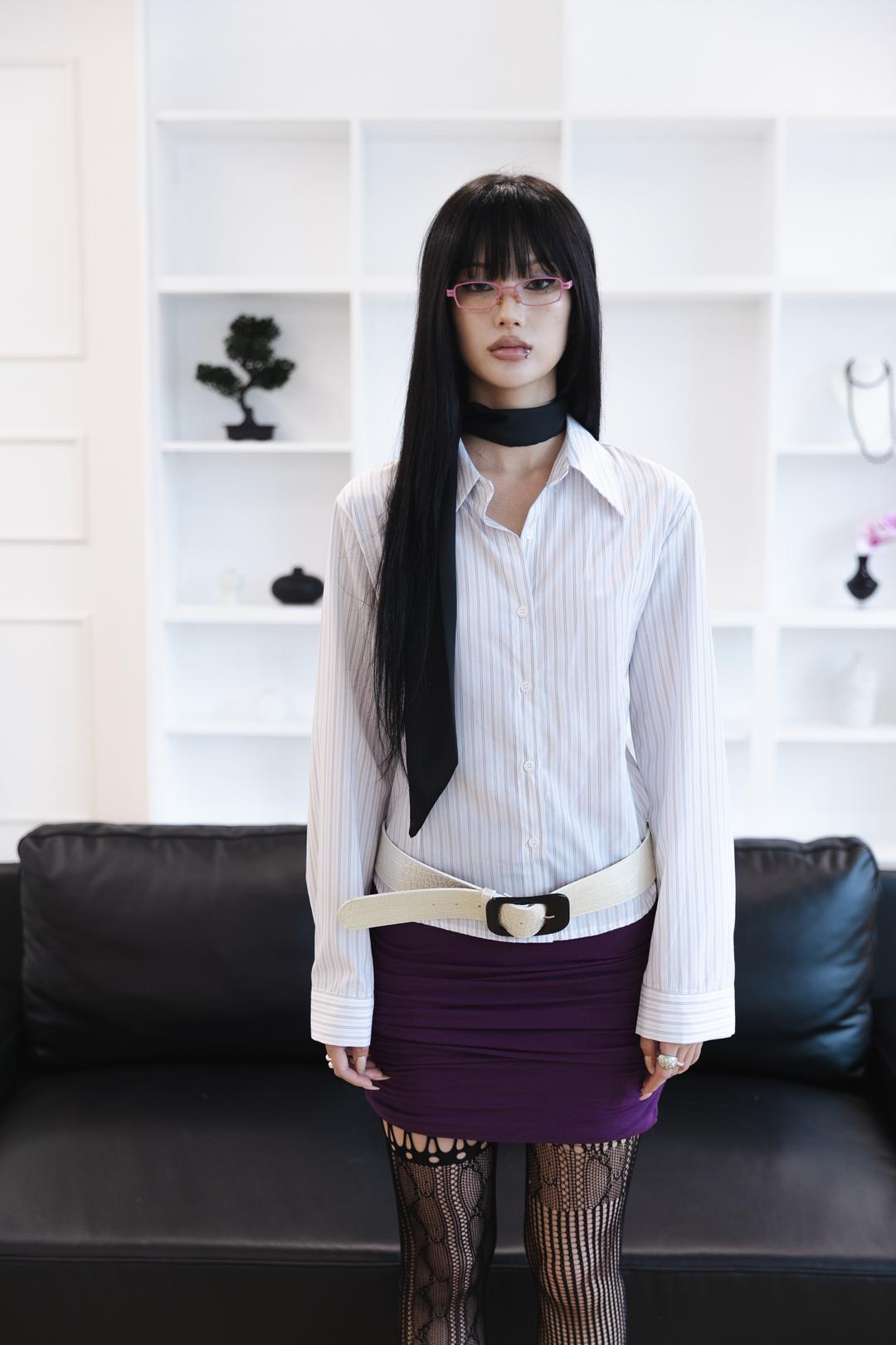 [Sepia] Europa stripe shirt (White)