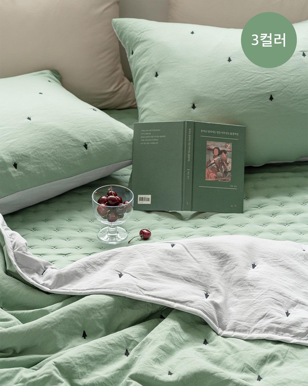 [10%쿠폰] 부드러운 심플 자수 차렵이불 침구세트 3color (S/Q)