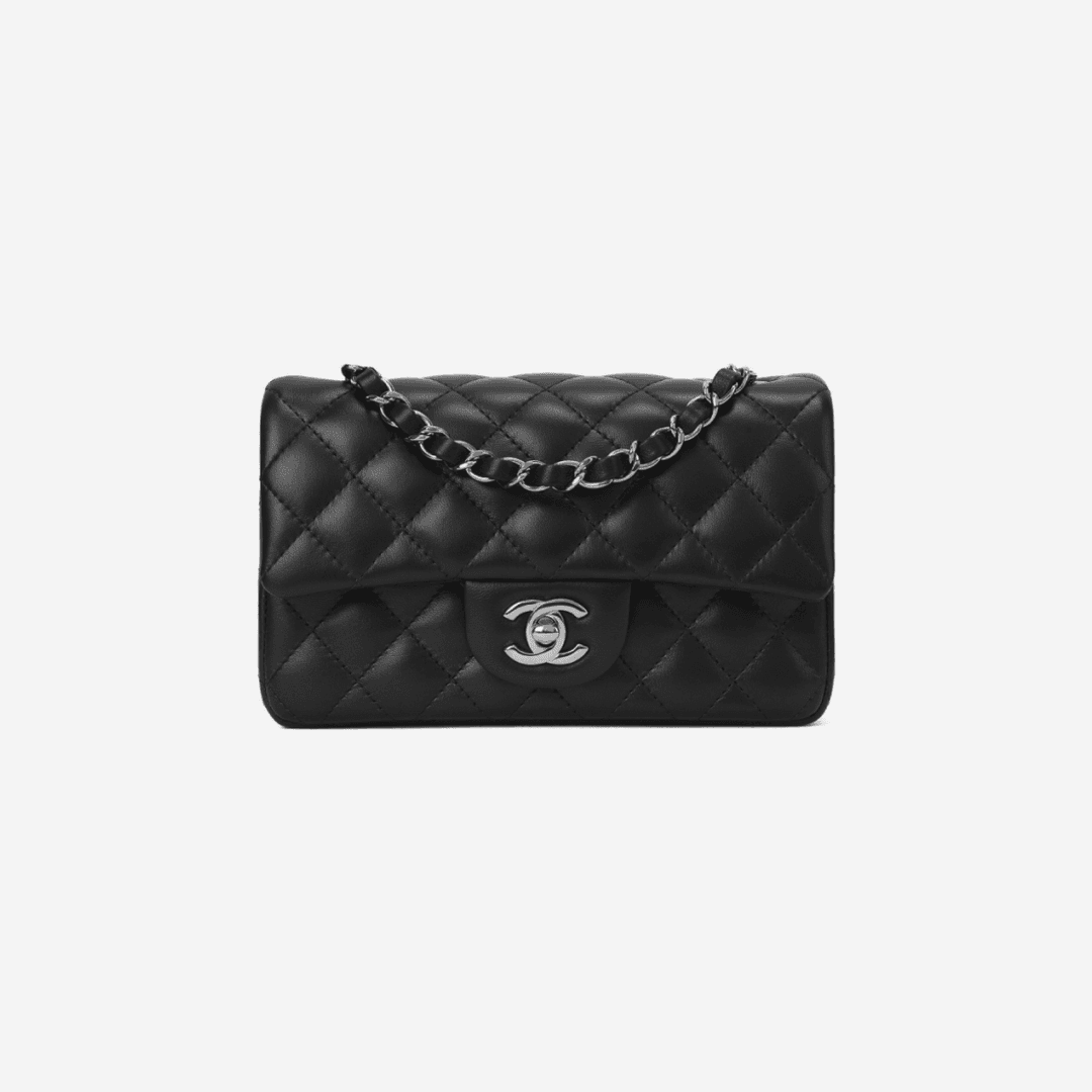 Chanel Mini Flap Bag Lambskin & Silver Black
