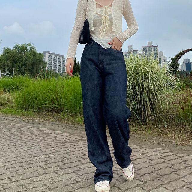 (당일 출고) 생지 하이웨스트 데님 롱 와이드 팬츠