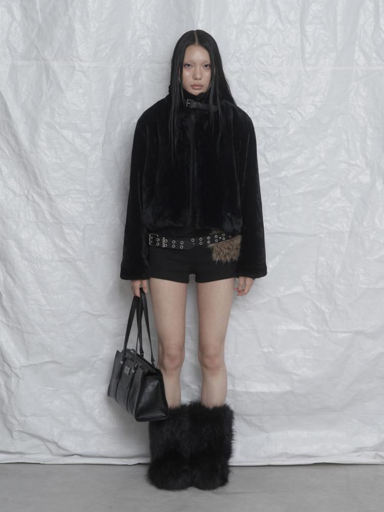 [mnem] Fur Collar Jacket (black)