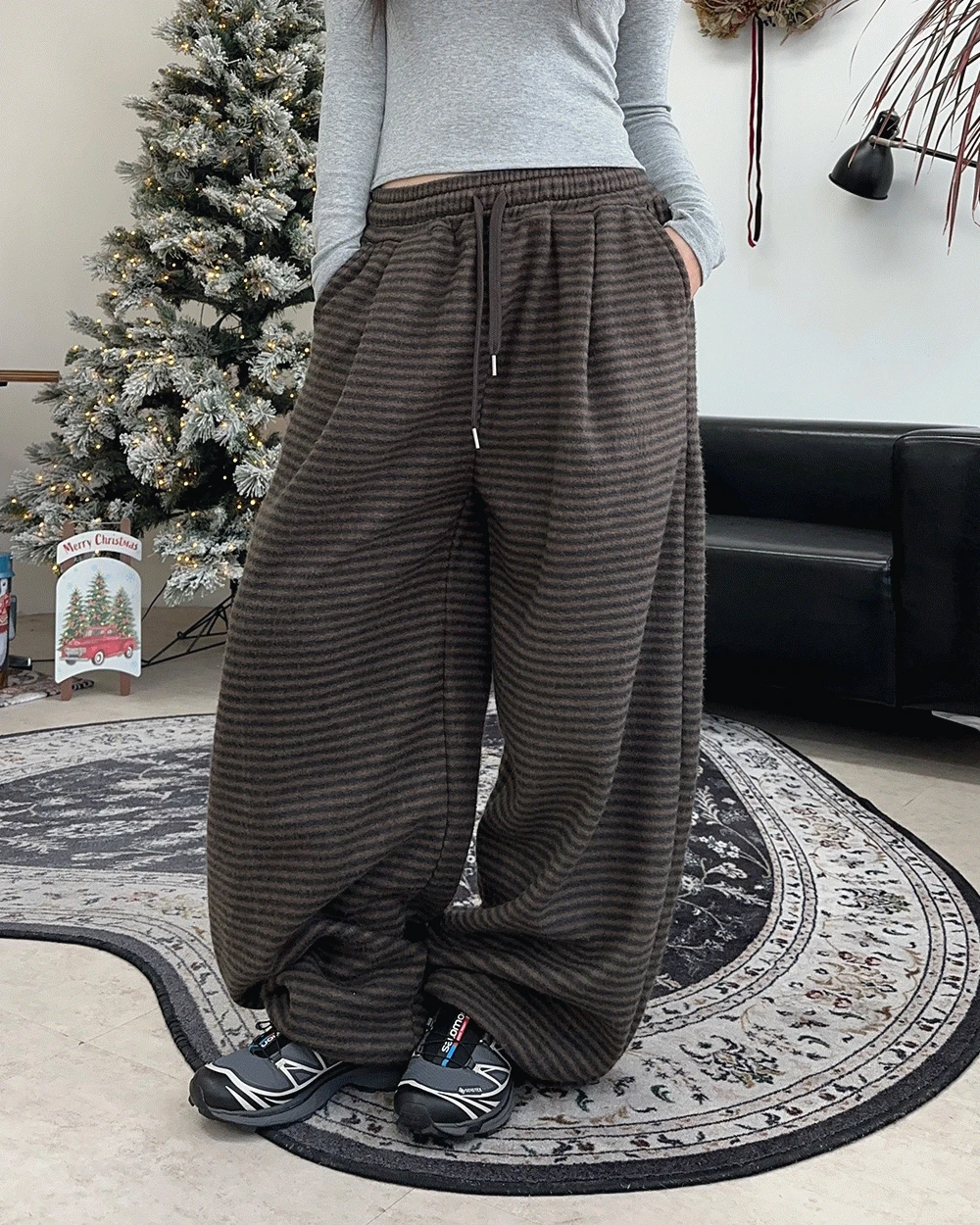 아론 스트라이프 플리스 팬츠