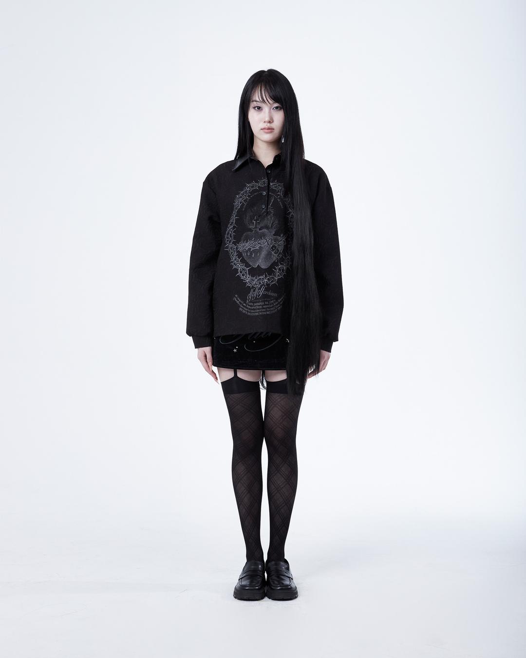 JACQUARD LEATHER COLLAR SHIRTS [BLACK]