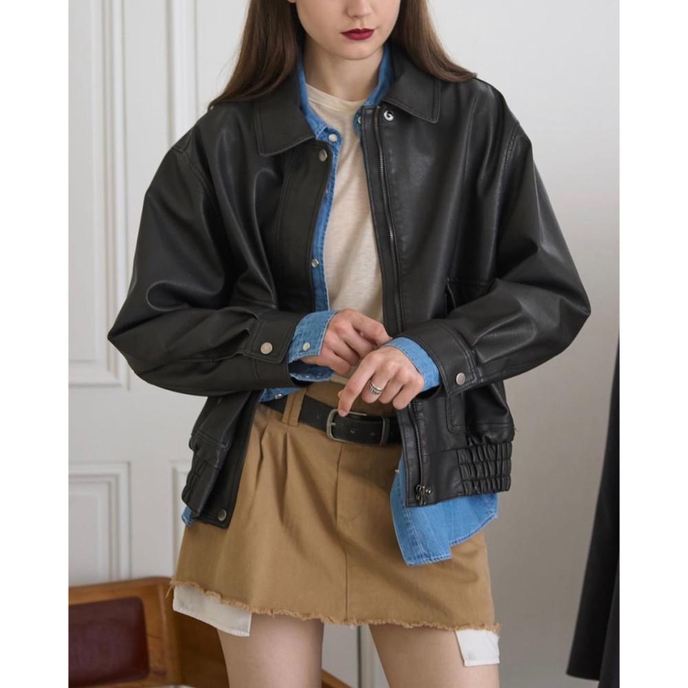 (블랙 당일) bib 바질인보틀 피그레더점퍼 가죽 자켓 블루종 빈티지 jp (2colors)