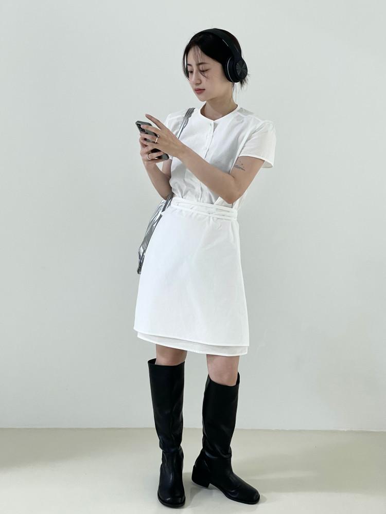 Henry neck mini wrap ops  헨리넥미니랩원피스 미니원피스