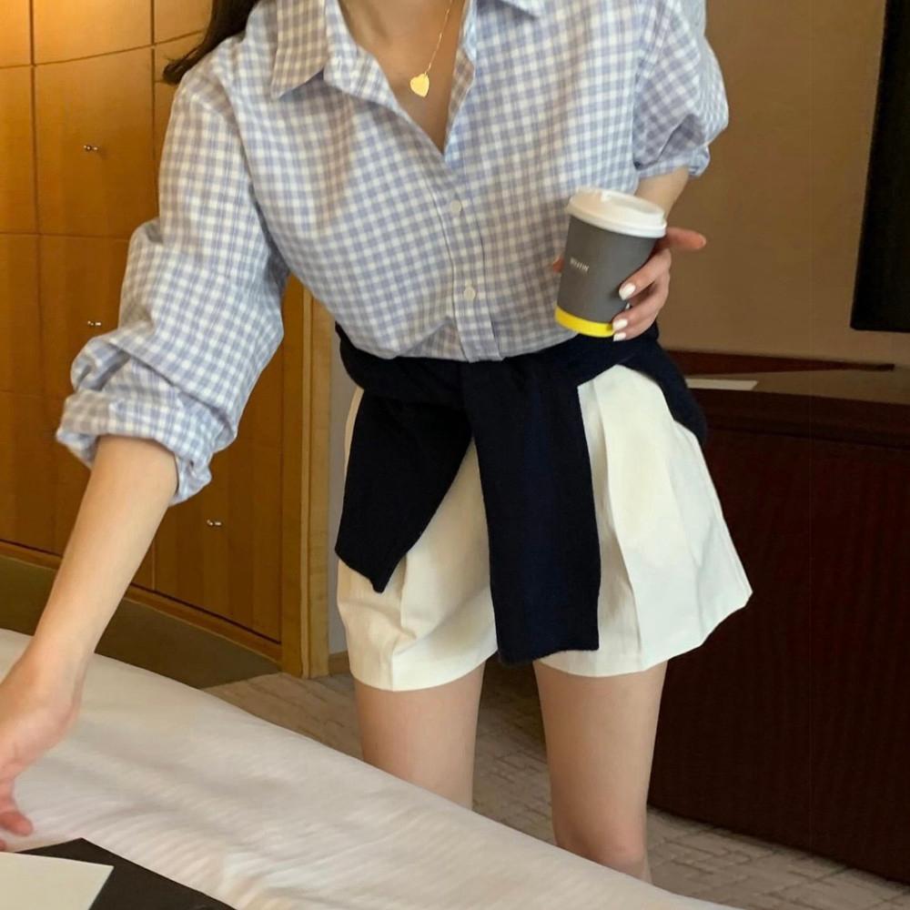 미엘 모넬 체크 루즈핏 셔츠 남방