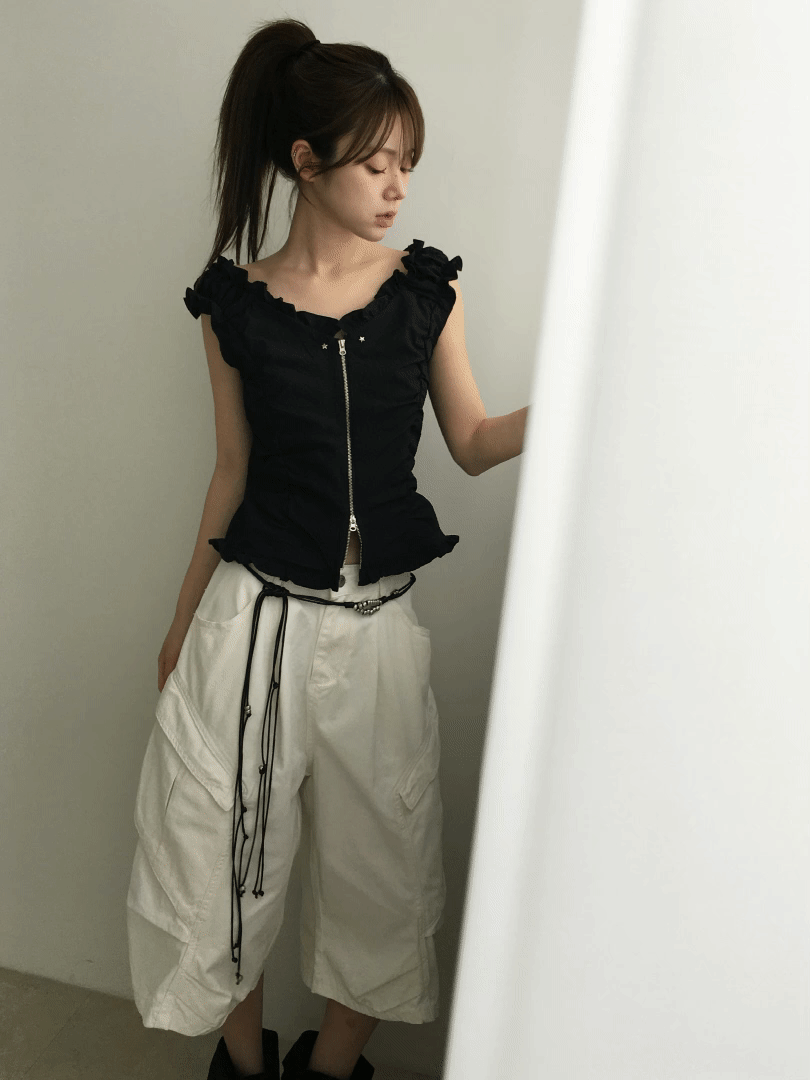 Hosi zip-up blouse (Ivory, black)