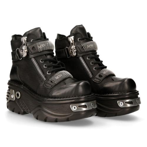 [뉴락] NEW ROCK 메탈릭 철사케이지 M-1065-S1 스컬지퍼 하이탑 패브릭믹스 스니커즈