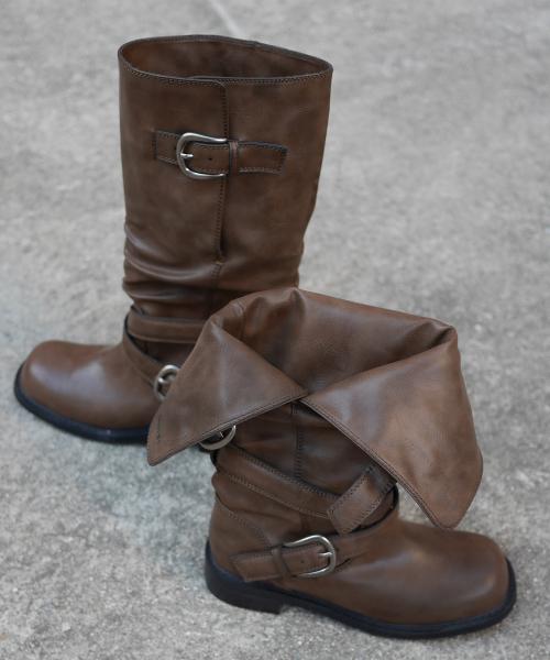 레이븐 폴더블 버클 부츠 브라운