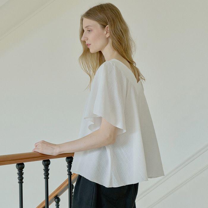 V neck Off Shoulder Blouse - IVORY