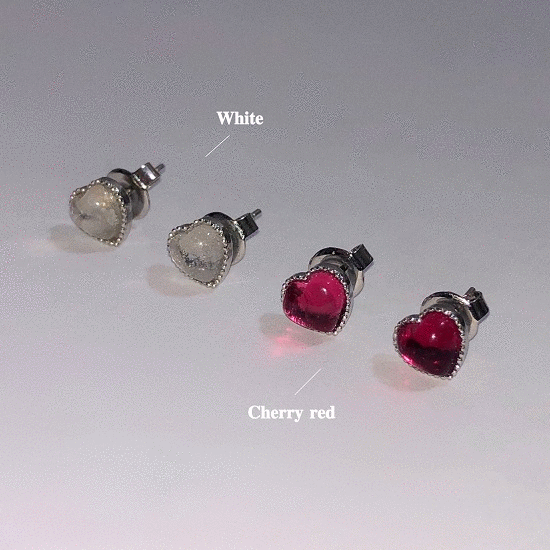 [4color/실버925] 하트 원석 귀걸이 / 하트귀걸이 / heart rock earring