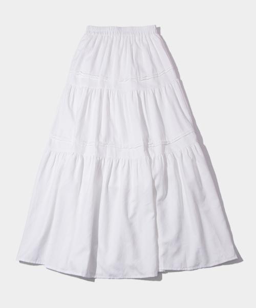 슬림핏 베이직 윈터 티어드 밴딩 롱 캉캉스커트 [화이트]