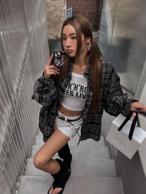 (UNISEX) 드랍 오버 체크셔츠