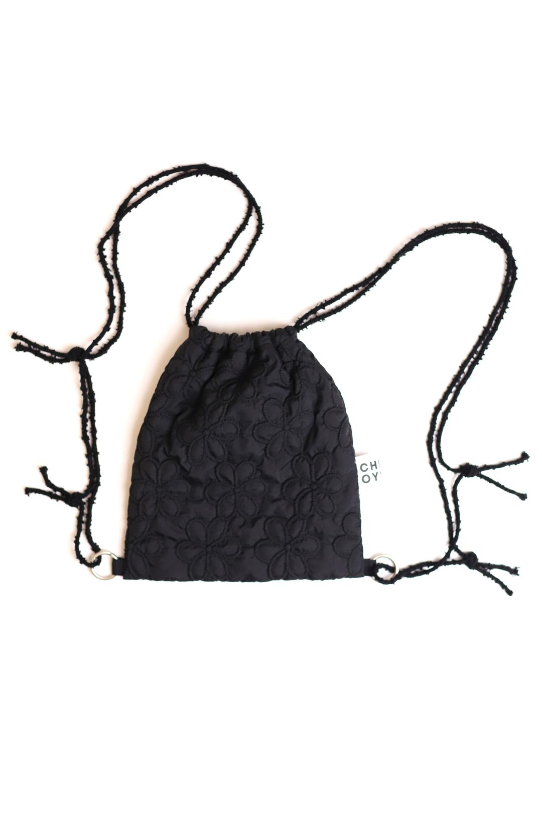 Flower Quilted String Backpack Black