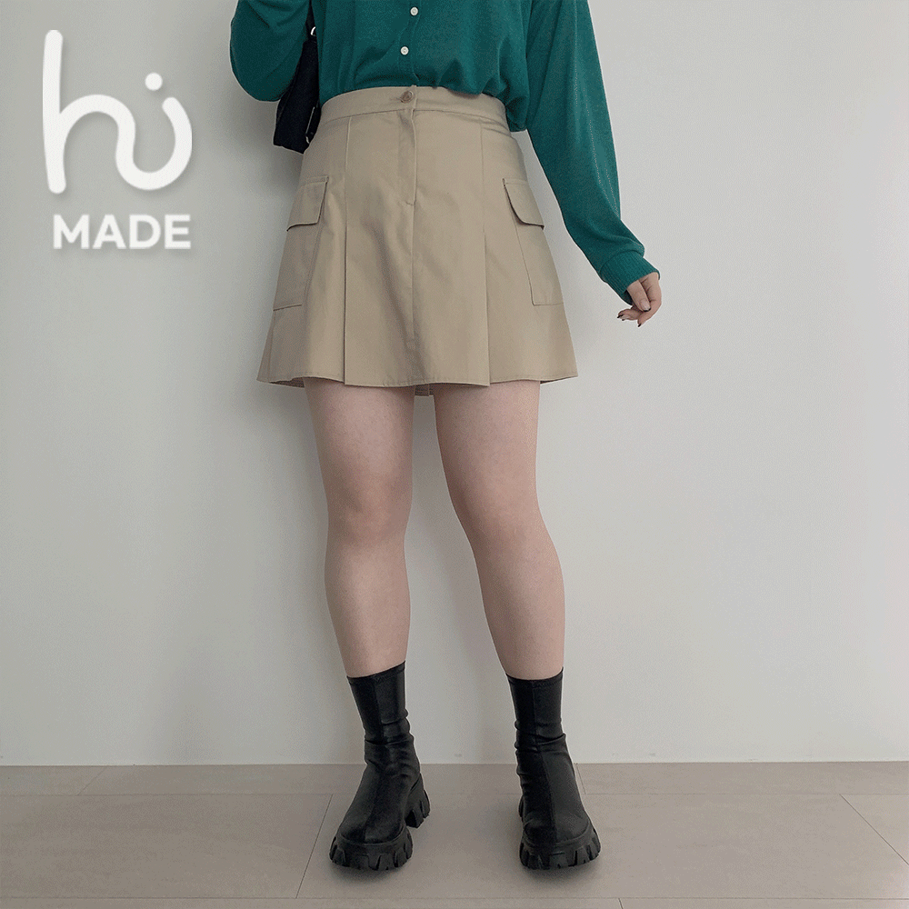8514 [MADE]플리츠 카고 코튼 미니스커트(2color/S~L)