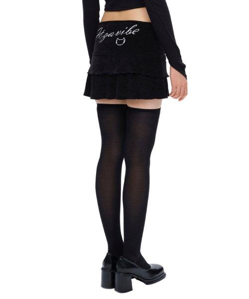 [ISK003-1] 테리 러플 스커트-블랙