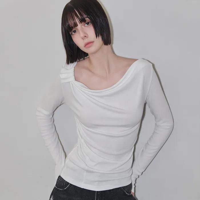 Side Shirring Draped Tee Ivory