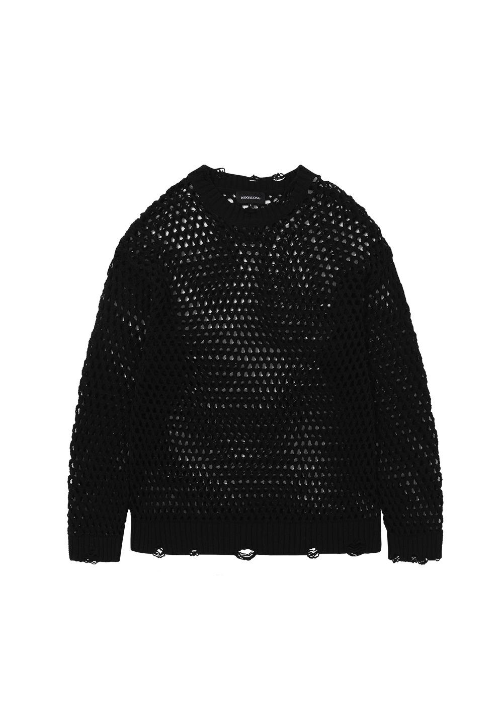 Mesh over punching knit - BLACK