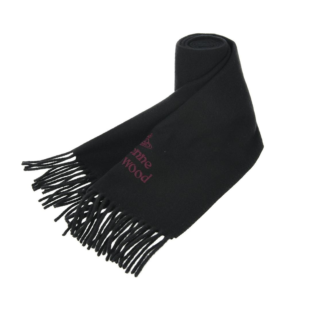 #BLACK / EMBROIDERED LOGO SCARF 30X180
