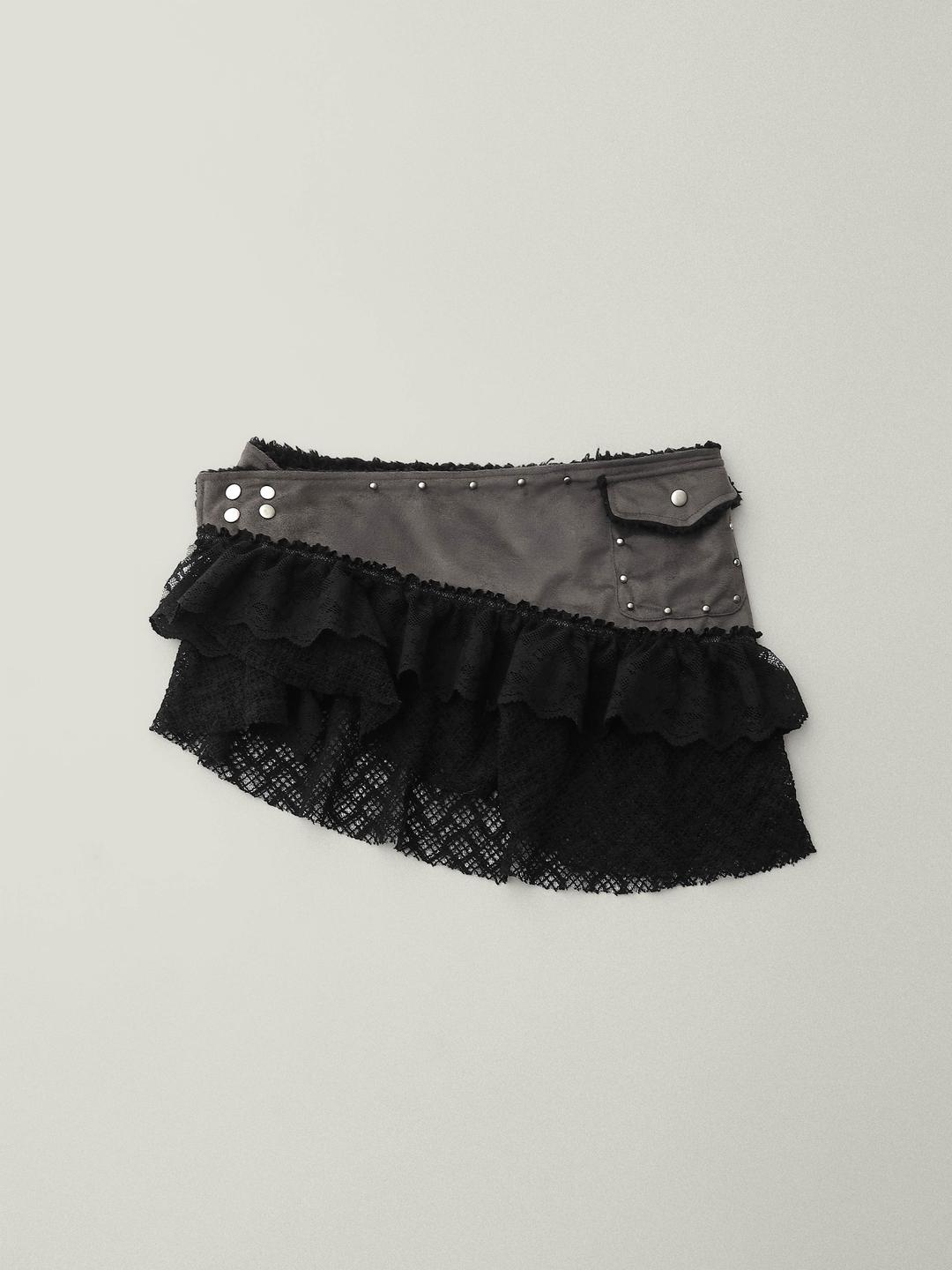 Venatio Layered Belt Skirt Charcoal