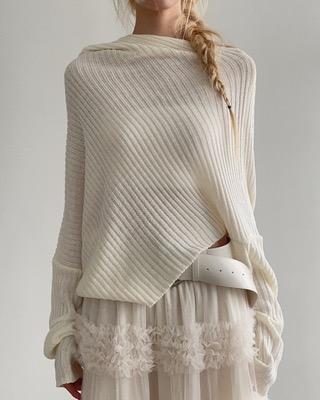 diagonal off shawl hood knit (3color)