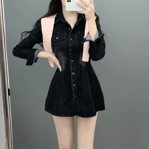 (러블리글램ღ,키작녀추천!!) 코치 빈티지 포켓 카라 데님 셔츠 미니 원피스 2color