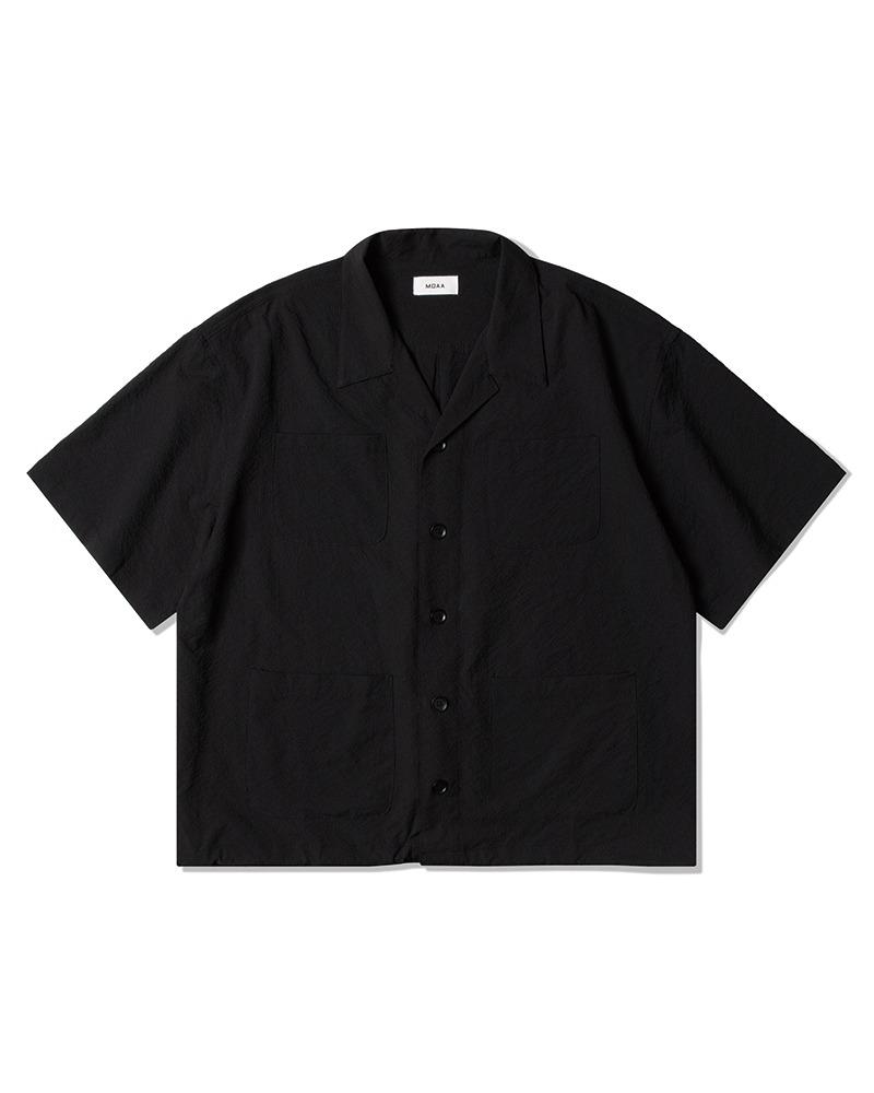 시어서커 오픈카라 하프 셔츠 (BLACK)