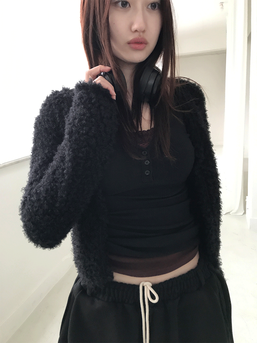Fur cropped cardigan