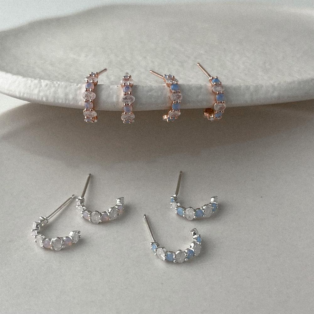 컬러큐빅믹스커브귀걸이 실버925 반원링이어링 4color