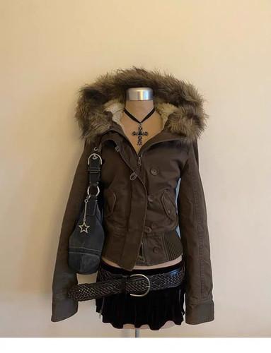 Camel-colored hoodie-lined jacket