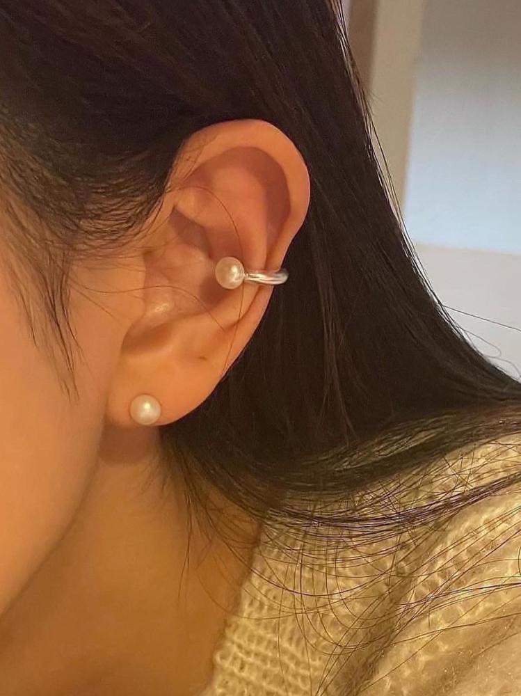 은 진주 귀안뚫는 이어커프 피어싱 귀찌 귀걸이