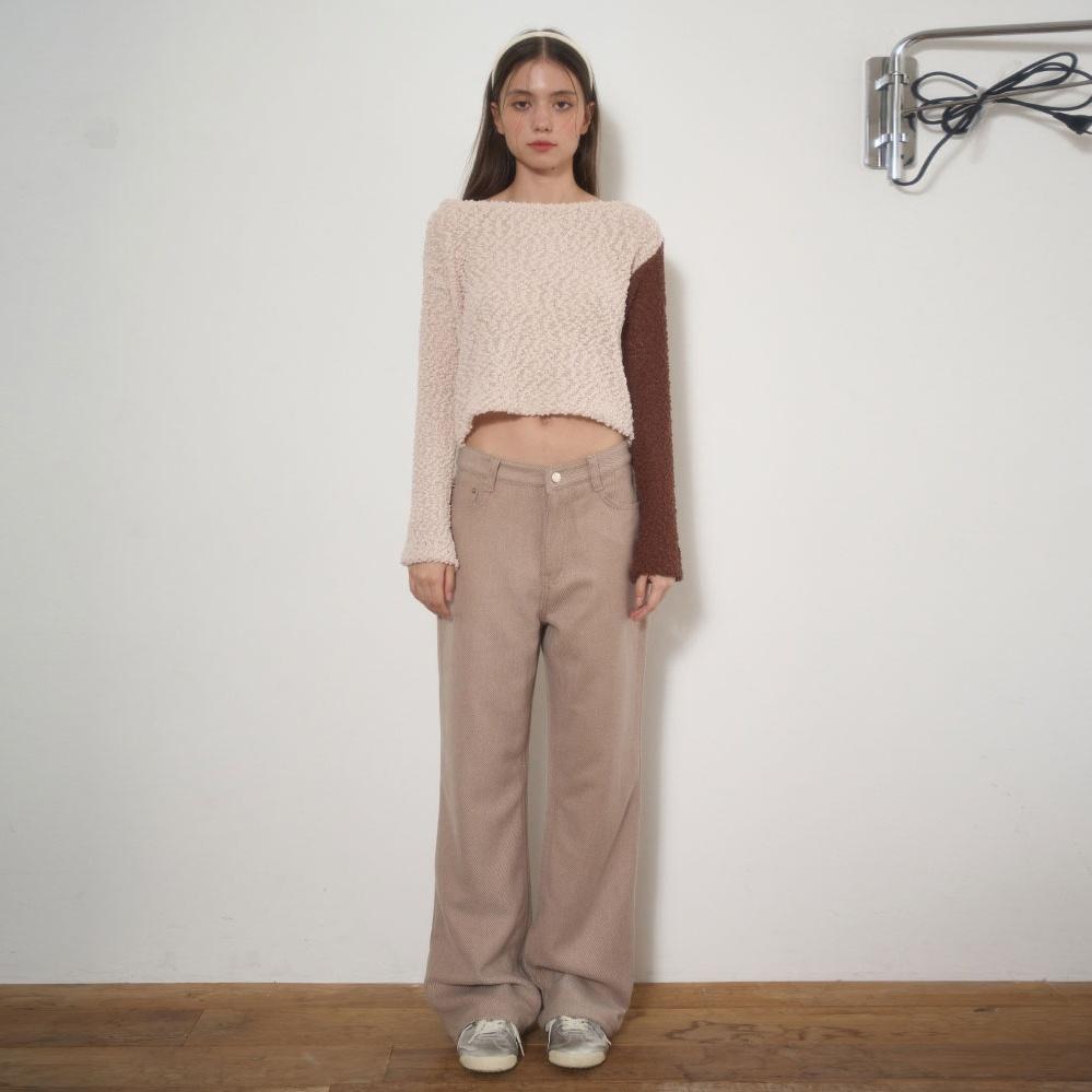 WOOL STRIPE PANTS-BROWN