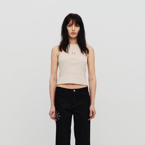 EYELET WIDE STRAIGHT DENIM PANTS (BLACK)