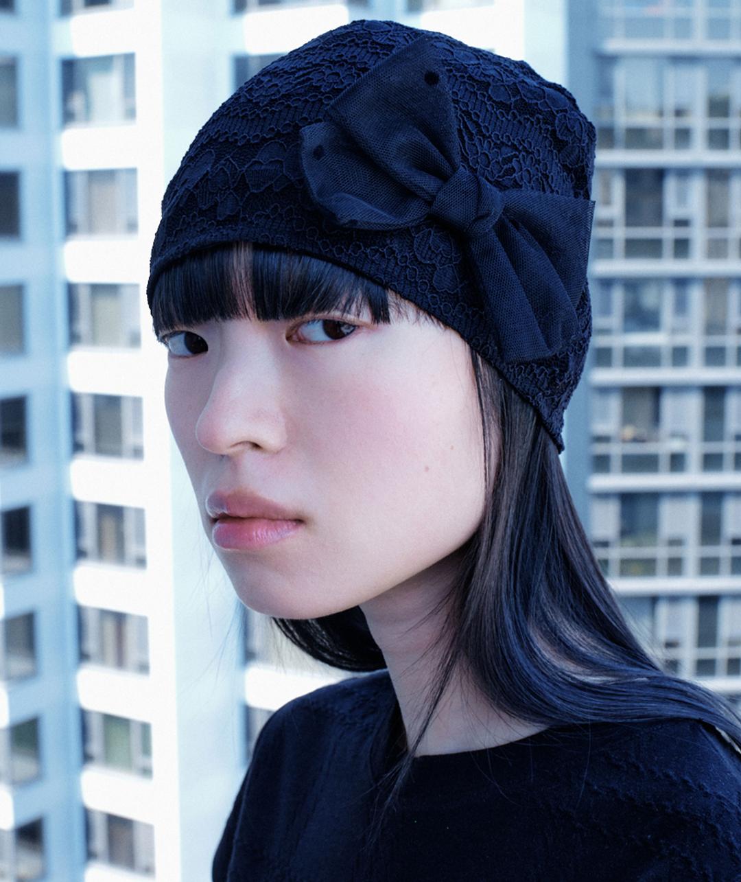 Textured Bow Beanie [Black]