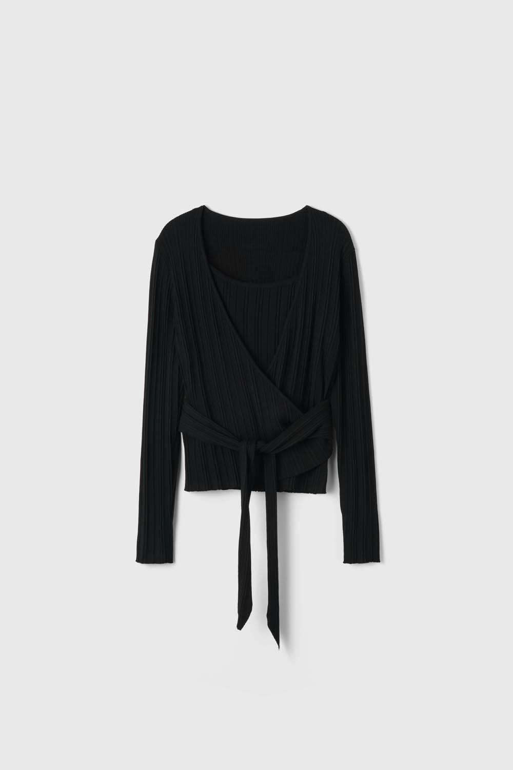 Q Layered Waist Tie Viscose Knit Set_Black