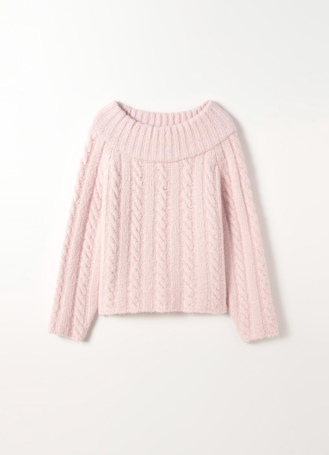Alpaca Cable Off-Shoulder Knit(Pink)