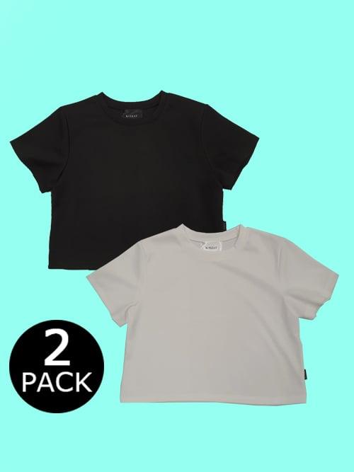 [2PACK] 쿨링 기능성  세미 무지 크롭티 반팔 (블랙/화이트)