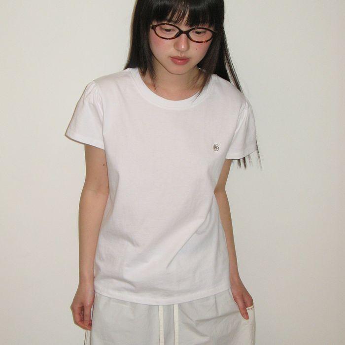 PUFF SHIRRING SHORT SLEEVE T SHIRT WHITE