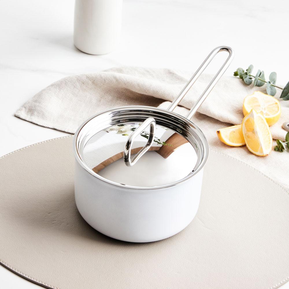 핀일로 칼라스텐냄비 포스코304통5중 화이트 16cm편수 인덕션용 인덕션냄비