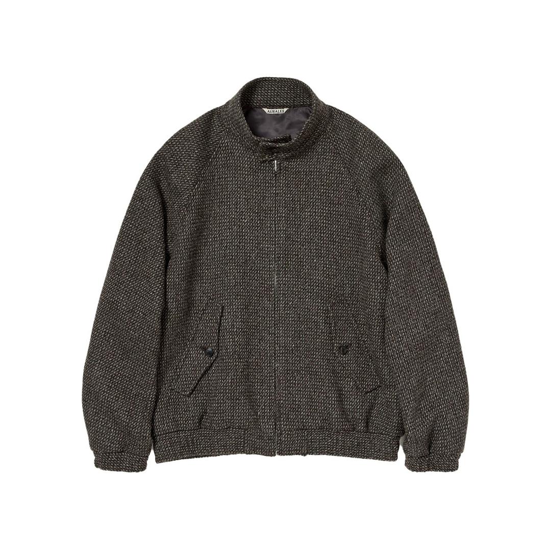 ALPACA WOOL SILK TWEED ZIP BLOUSON (GRAY BROWN HAIRLINE)