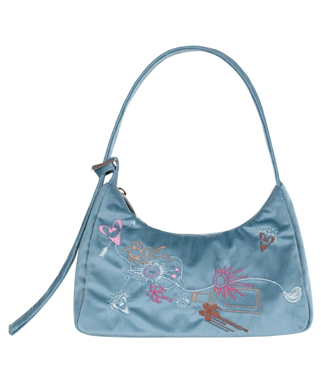 Multicolour Embroidery Velvet Mini Bag _ SKY BLUE