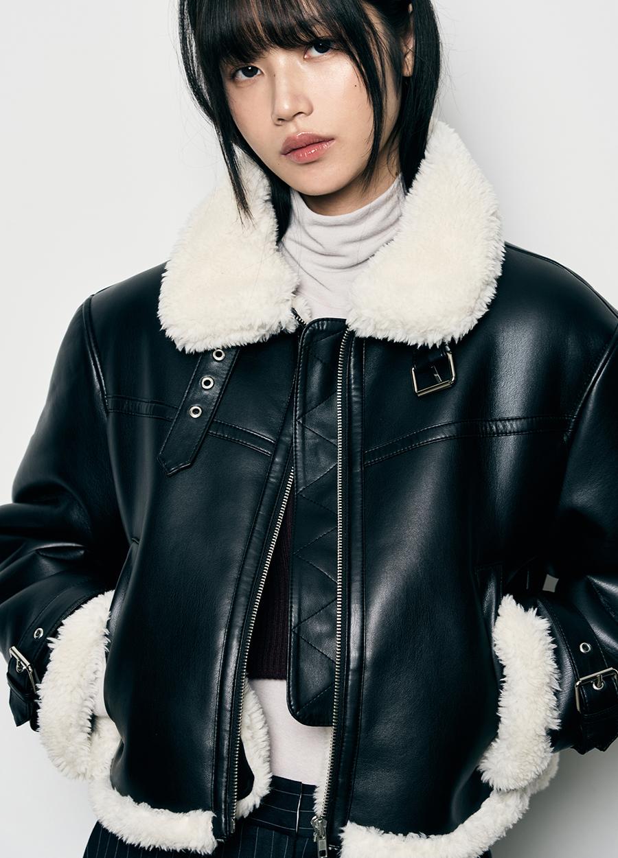 [12월 13일 예약배송] Oblique Over-Fit Leather Mustang Jacket [BLACK]
