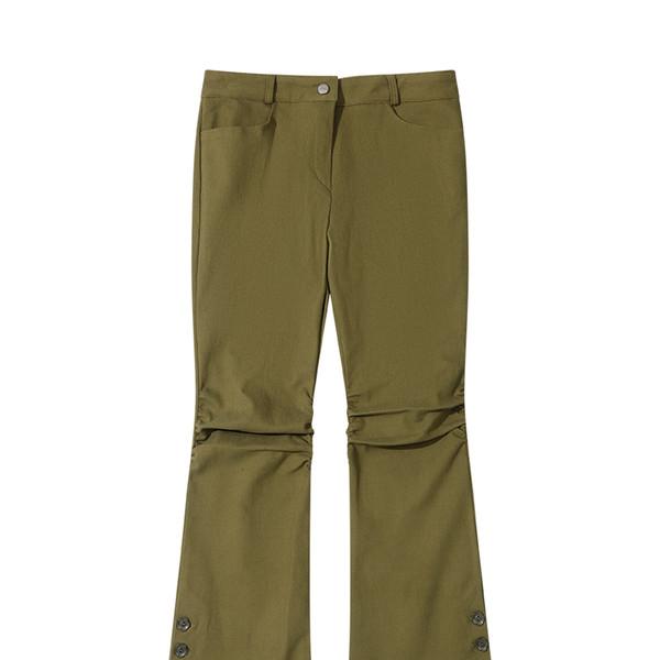 SHIRRING BOOT-CUT PANTS (OLIVE)