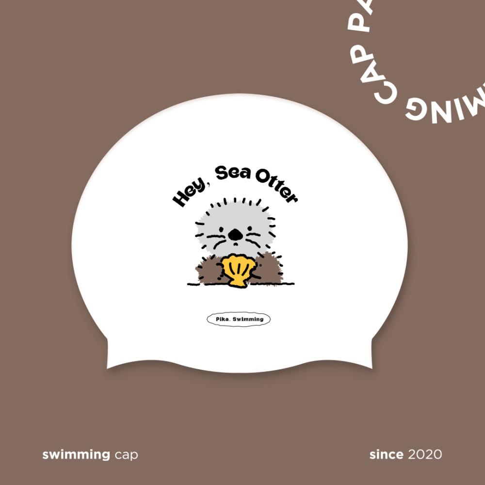 피카스위밍 조개든해달 화이트 제작수모 수영모자