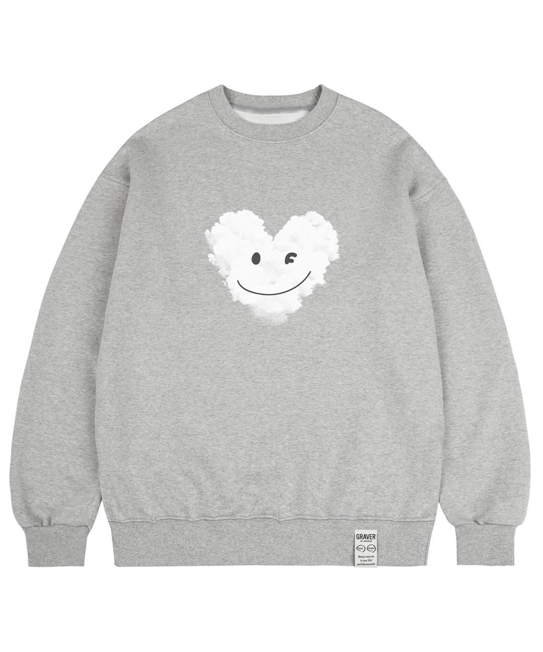 [UNISEX]빅 구름 하트스마일 맨투맨_그레이