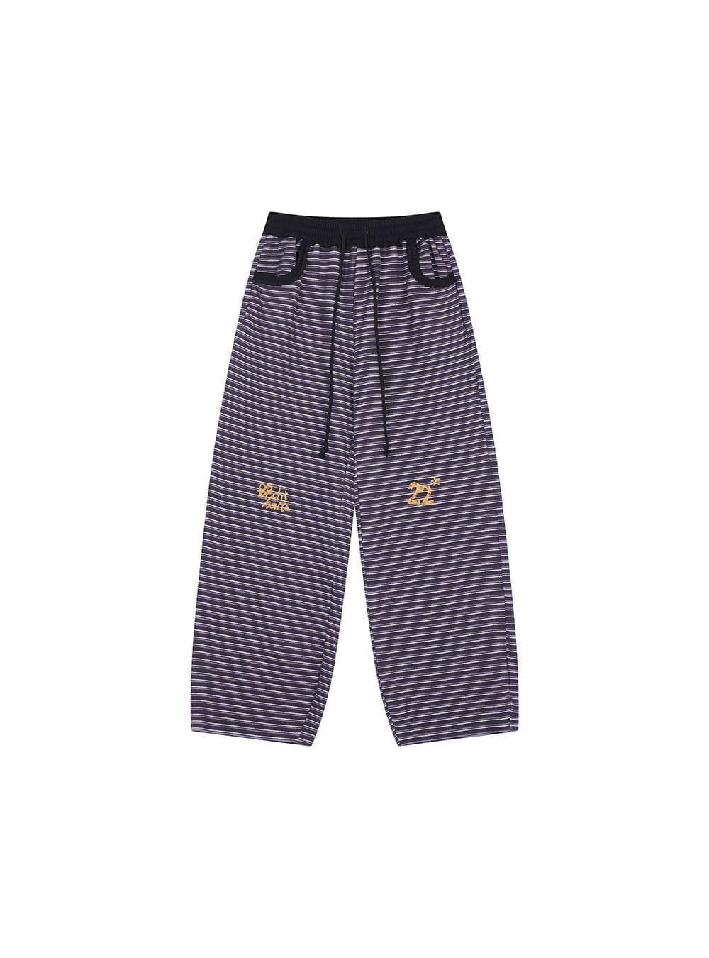 Star Pattern Striped Wide Banding Pants