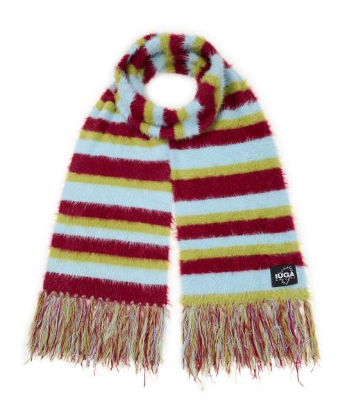 Striped Hairy Bold Muffler (Burgundy)